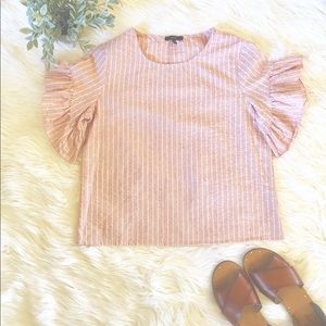 DREW white & pink striped shirt with ruffle sleeve
